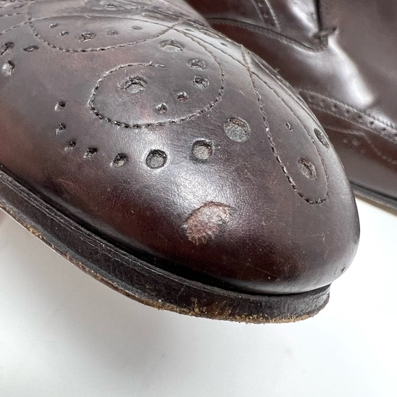 AUTHENTIC! Prada Brown Leather Cut Out Perforated Wingtip Loafers Size 7.5 - Picture 7 of 12